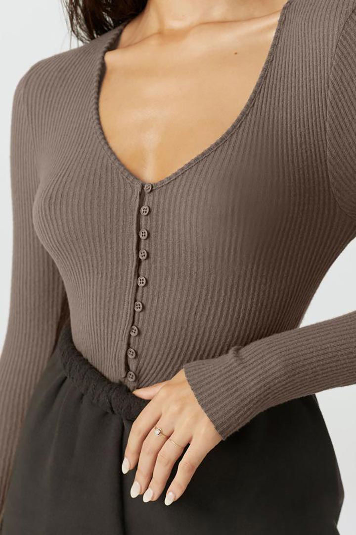 Picture of Fitted Button Down-Espresso Rib Sweater Knit