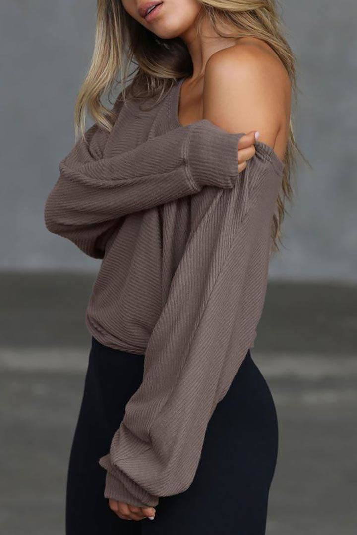 Picture of Slouchy Dolman Long Sleeve-Espresso Rib Sweater Knit