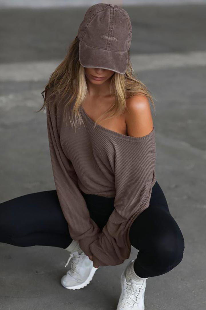 Picture of Slouchy Dolman Long Sleeve-Espresso Rib Sweater Knit