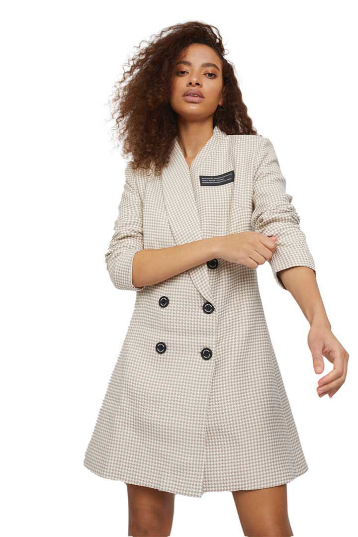 Picture of The “DEACTIVATE” Double Breasted Blazer Dress - Latte Hound Stooth  Beige