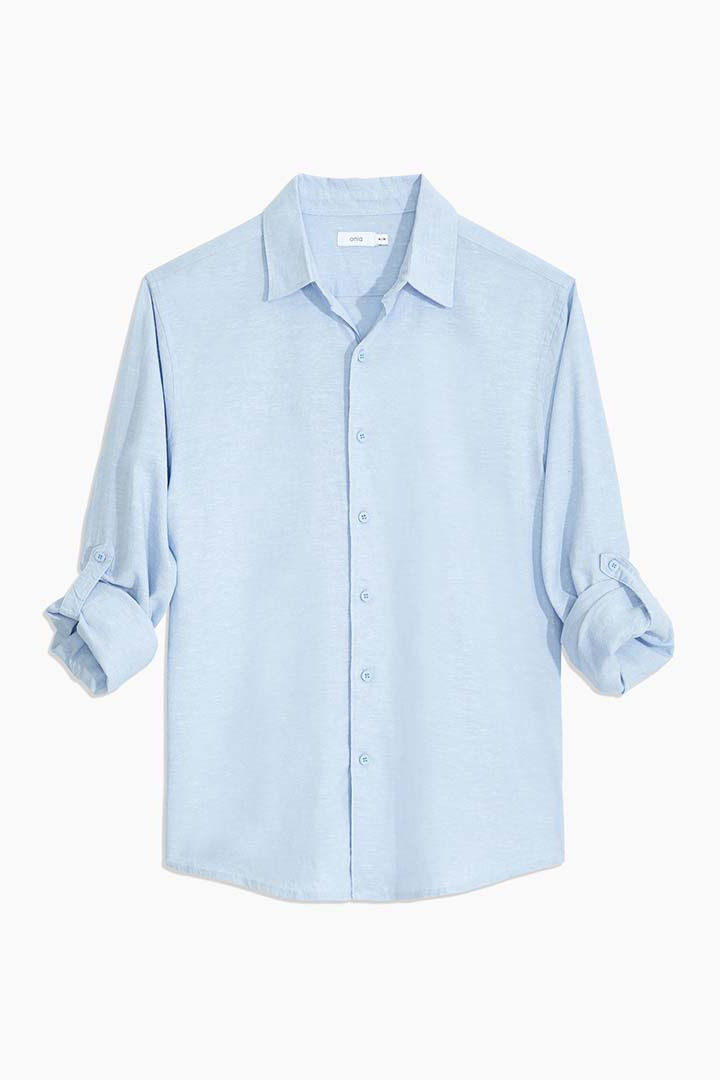Picture of Stretch Linen Long Sleeve Shirt-Dusty Peri