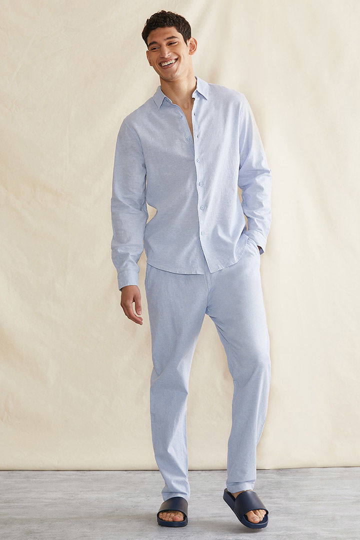 Picture of Stretch Linen Long Sleeve Shirt-Dusty Peri