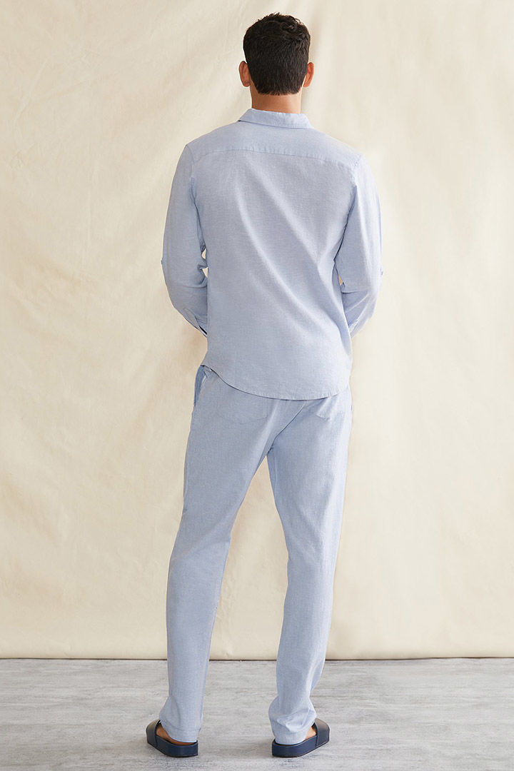 Picture of Stretch Linen Pull On Pants-Dusty Peri