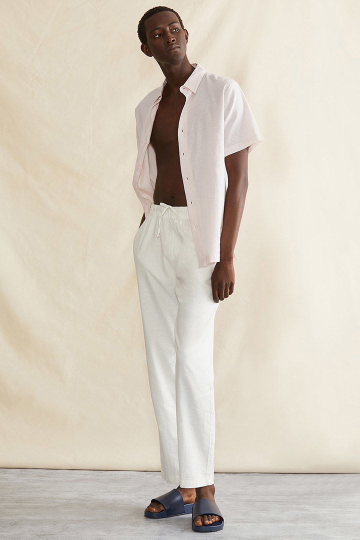 Picture of Stretch Linen Pull On Pants-White