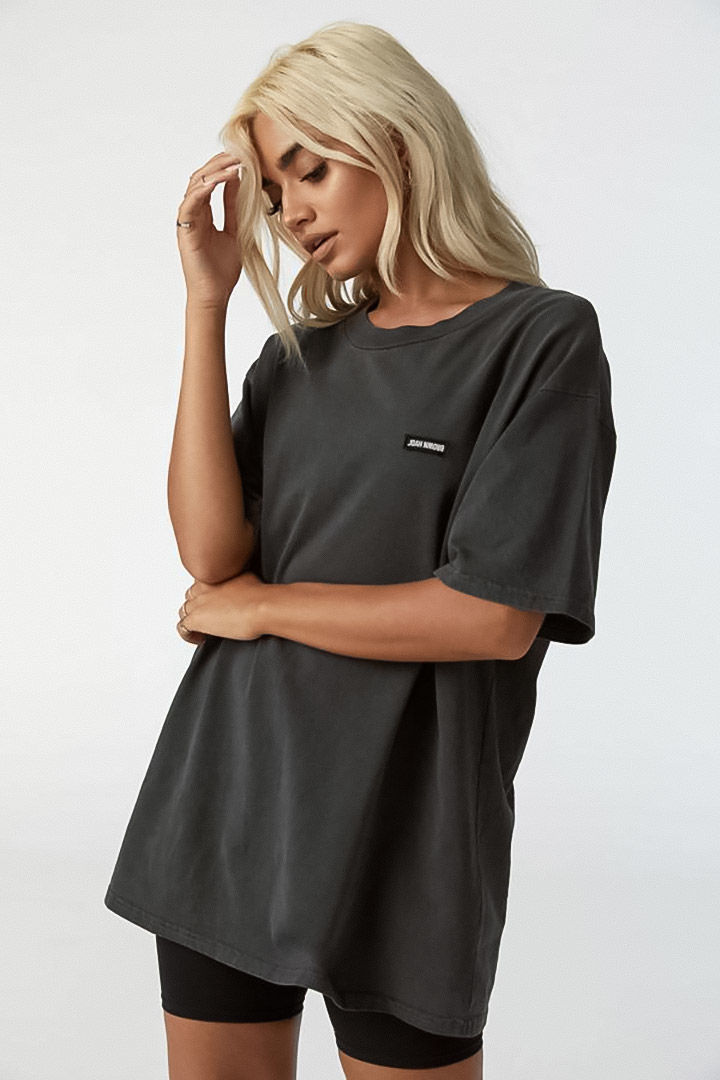 Picture of Oversized Crew Tee-Washed Black Cotton