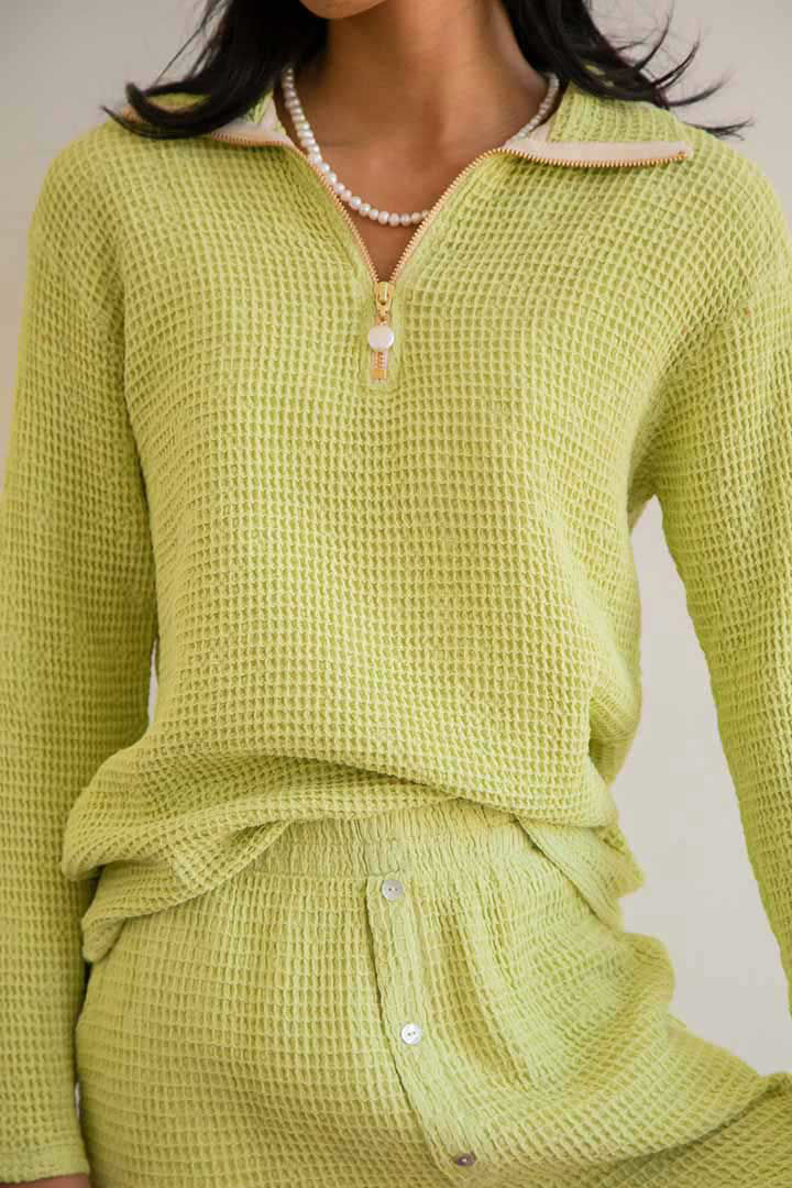 Picture of Waffle 1/2 Zip Pullover-Lime