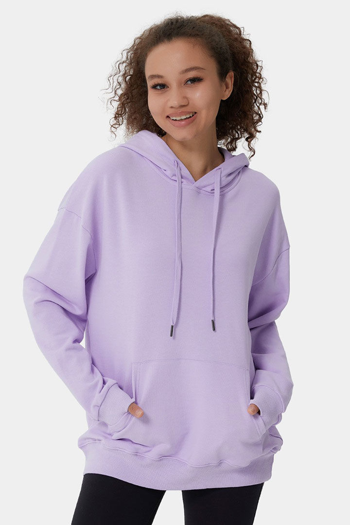 Picture of Hooded Drawstring Pocket Plain Sweatshirt - Light Purple