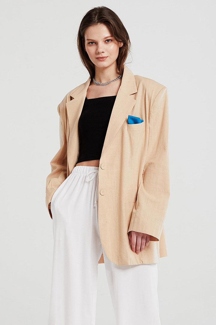 Picture of Brianna Oversized Handkerchief Blazer-Beige
