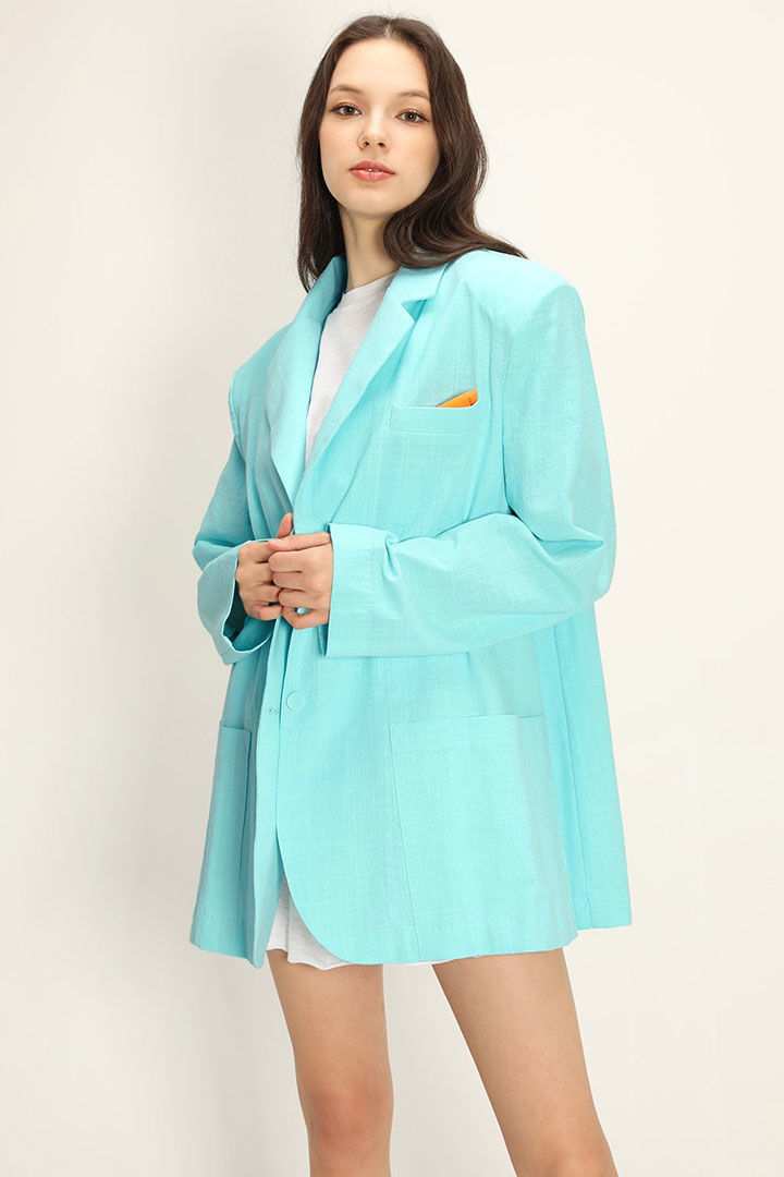 Picture of Brianna Oversized Handkerchief Blazer-Turquoise