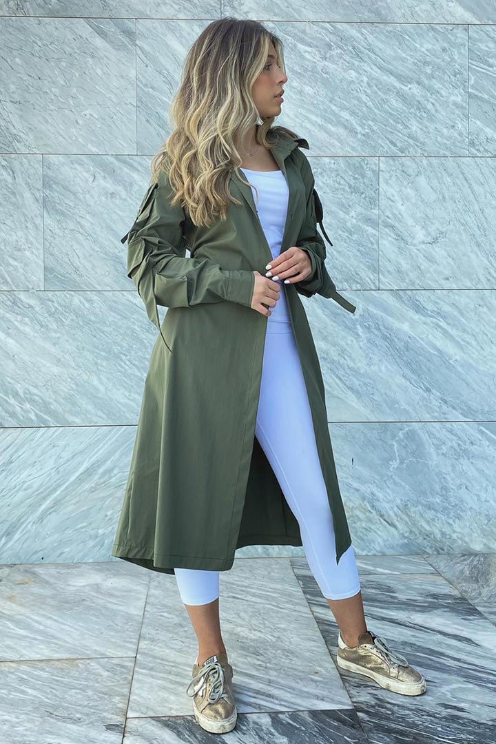 Picture of Cargo Trench Coat-Olive