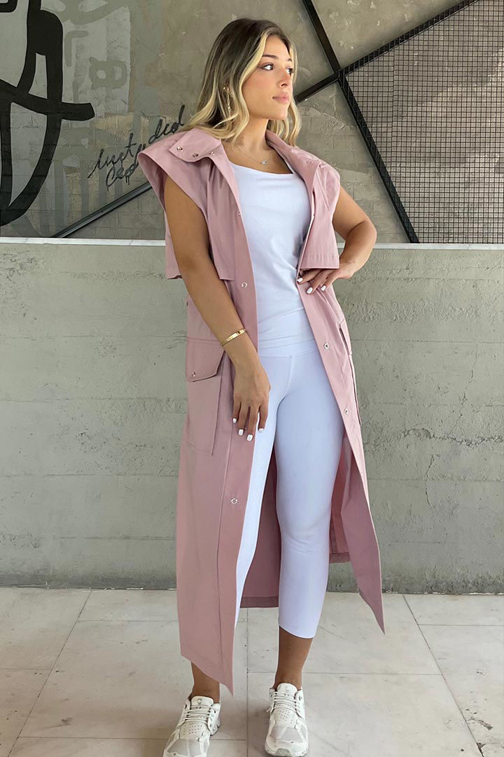 Picture of Sleeveless Double Breasted Trench Coat-Pink