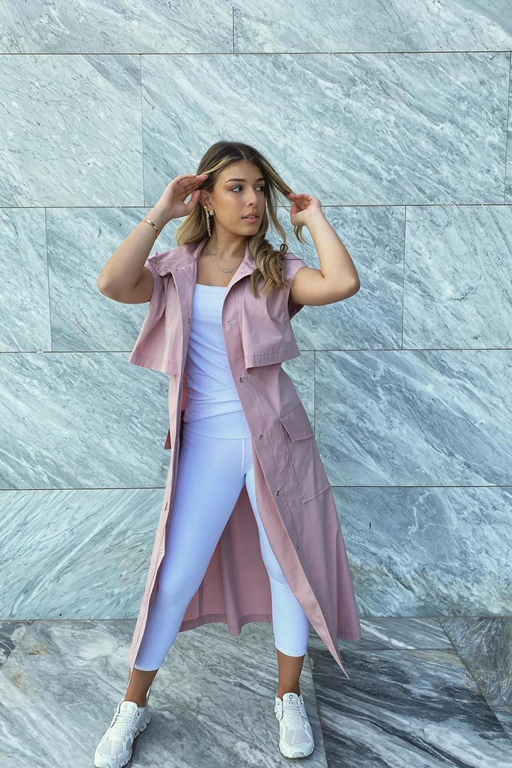 Picture of Sleeveless Double Breasted Trench Coat-Pink