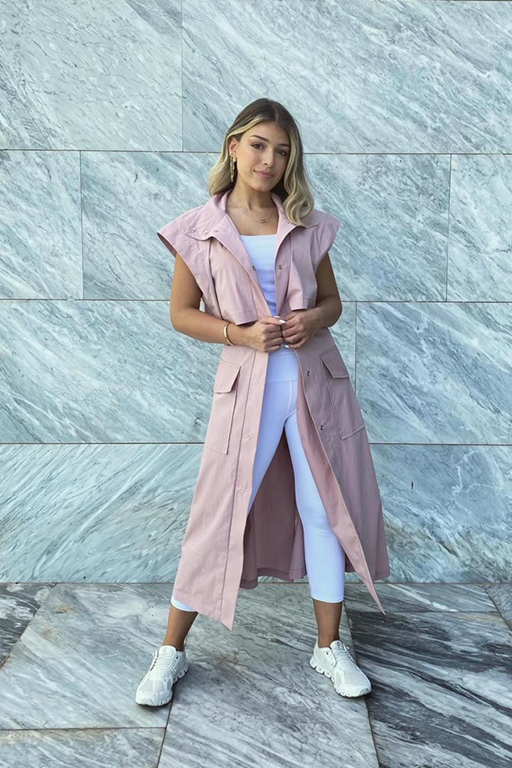 Picture of Sleeveless Double Breasted Trench Coat-Pink