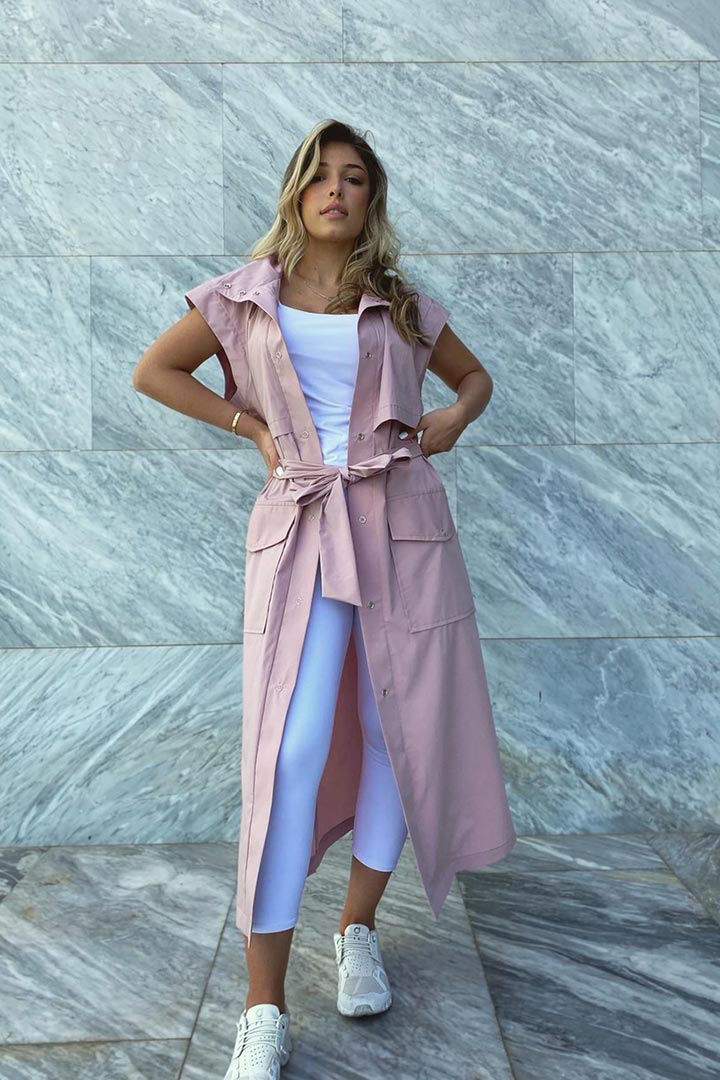 Picture of Sleeveless Double Breasted Trench Coat-Pink