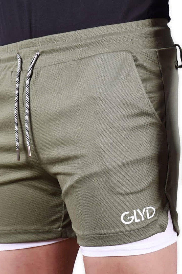 Picture of Double Layered Workout Shorts-Olive Green