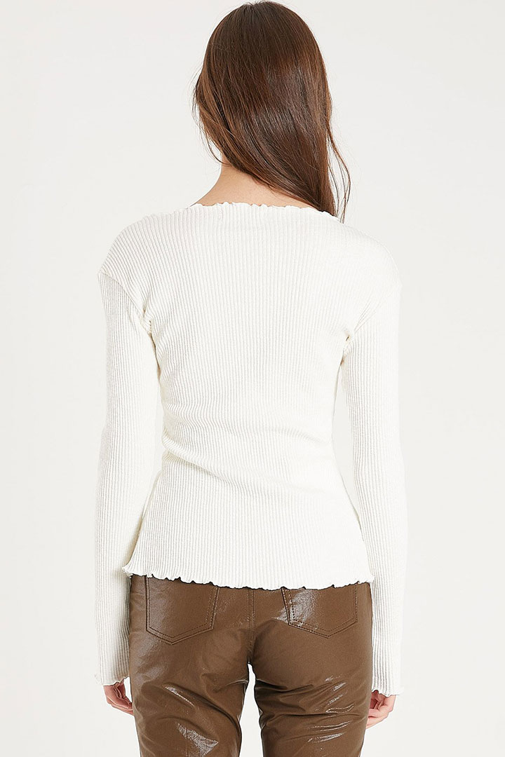 Picture of Elena Lettuce Trim Ribbed Top-White
