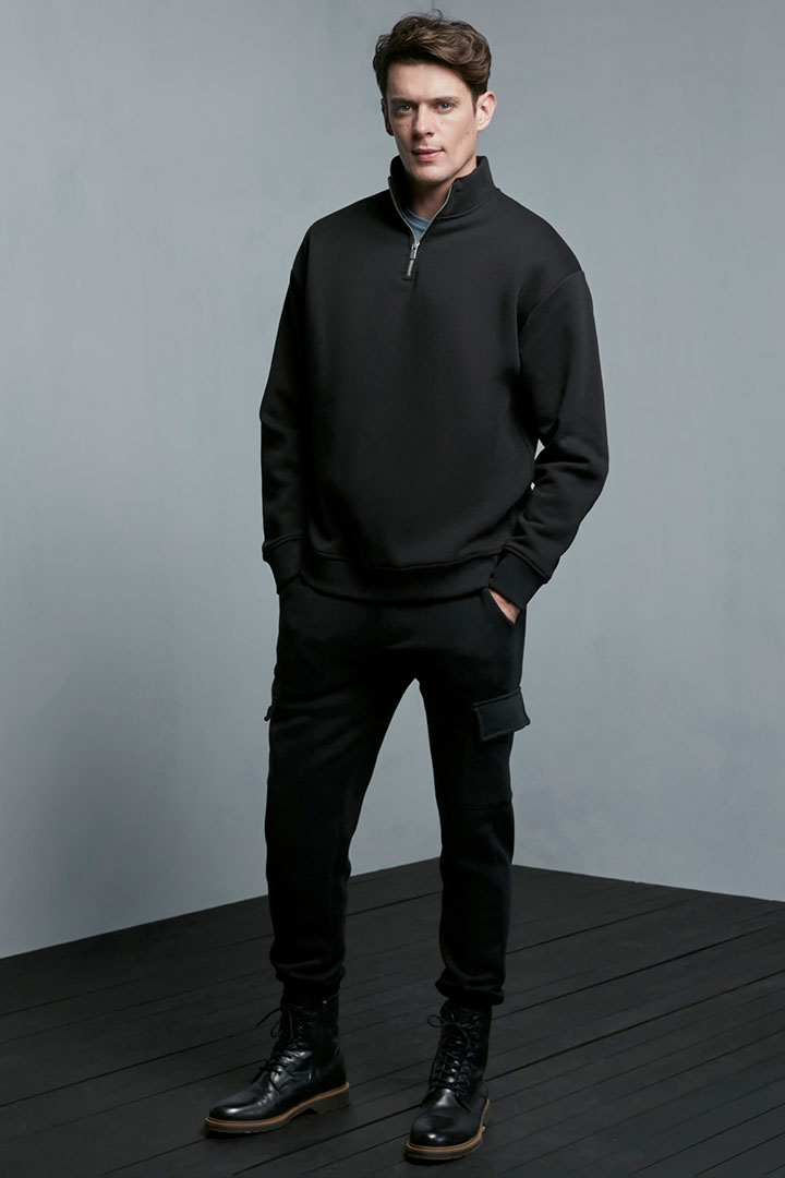 Picture of Half Zip Collar Sweatshirt-Black