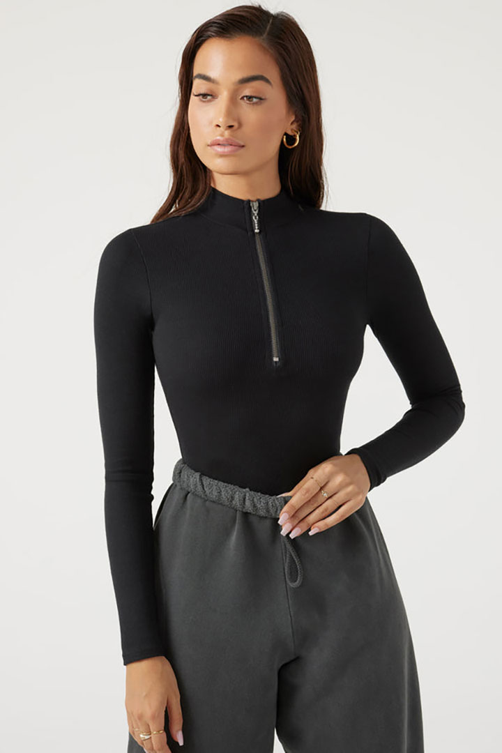 Picture of Half Zip Mock Neck-Black Rib