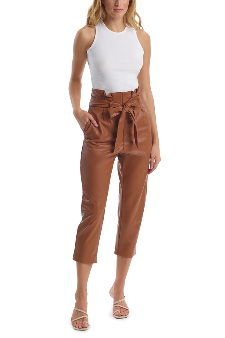 Picture of Faux Leather Paper Bag Pant - Cocoa