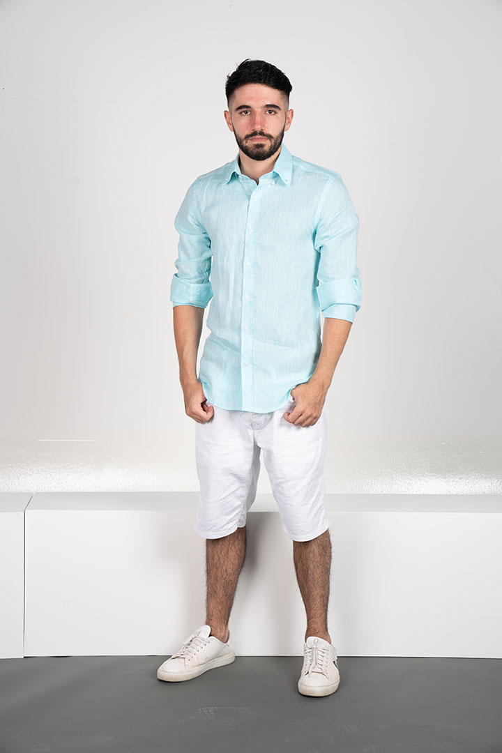 Picture of Stoffaco Linen Shirt-Turquoise