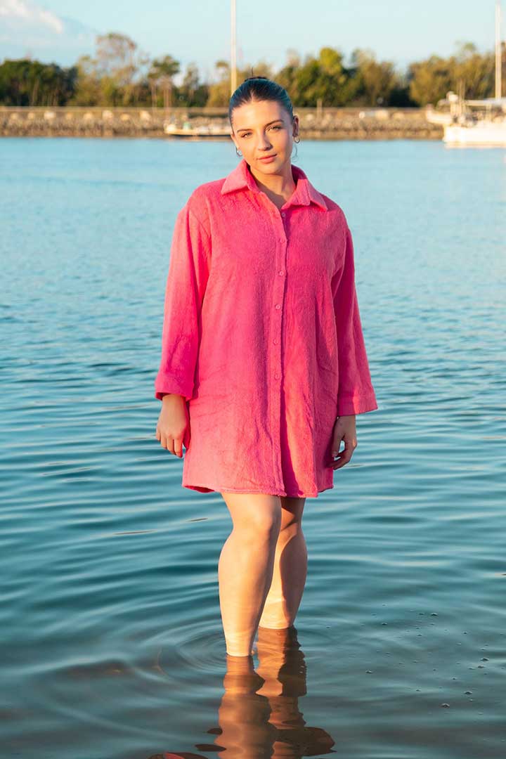 Picture of Towel Shirt Dress-Pink