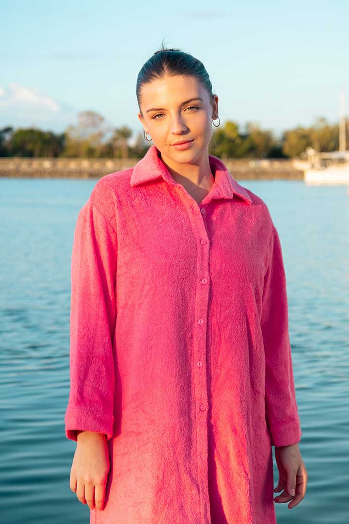 Picture of Towel Shirt Dress-Pink