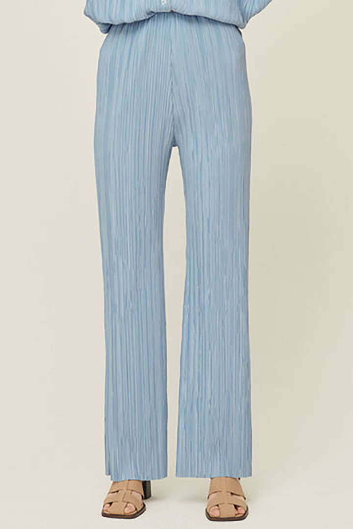 Picture of Maria Flared Leg Plisse Pants-Blue