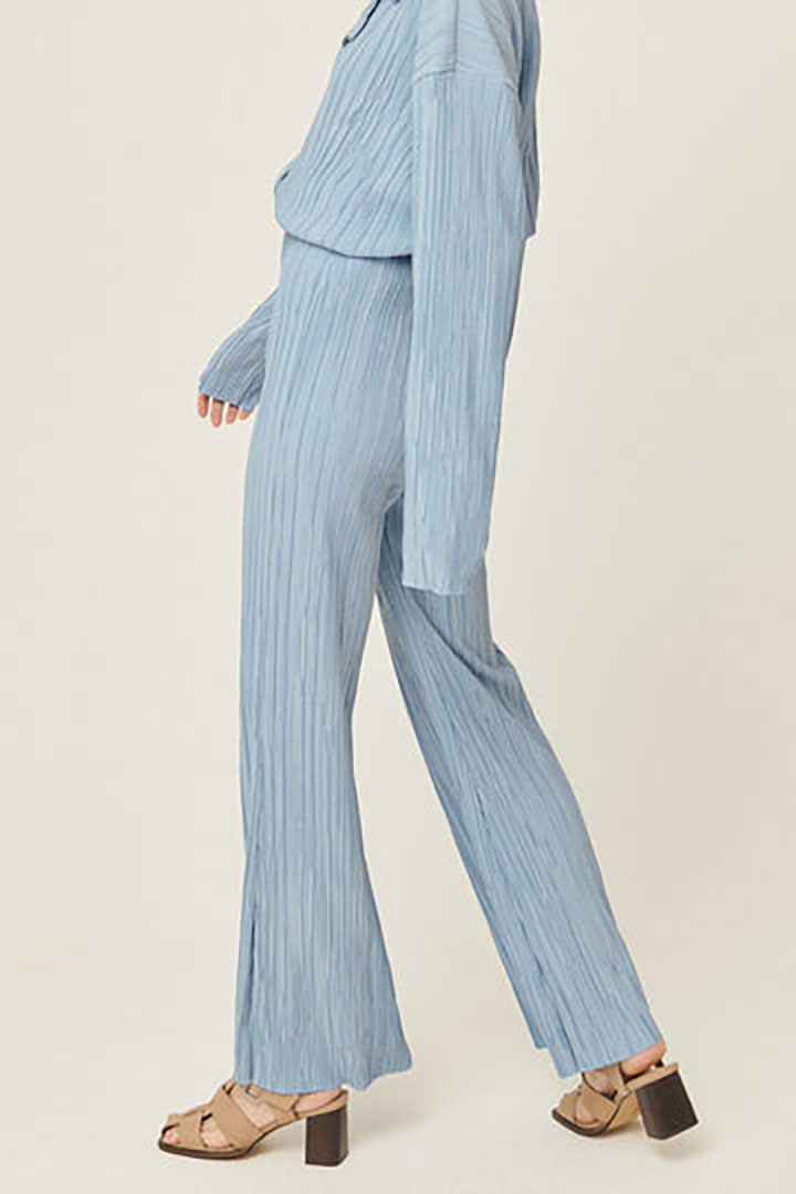 Picture of Maria Flared Leg Plisse Pants-Blue