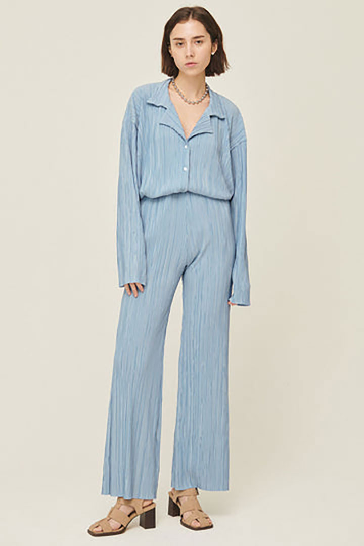 Picture of Maria Flared Leg Plisse Pants-Blue