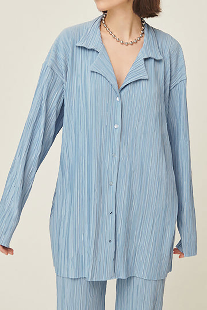 Picture of Maria Oversized Plisse Shirt-Blue
