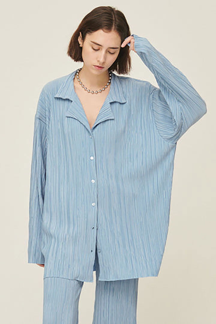Picture of Maria Oversized Plisse Shirt-Blue