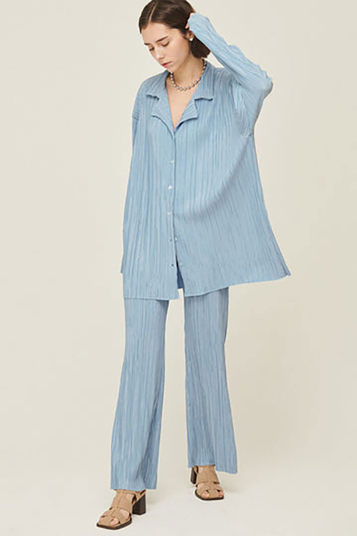 Picture of Maria Oversized Plisse Shirt-Blue