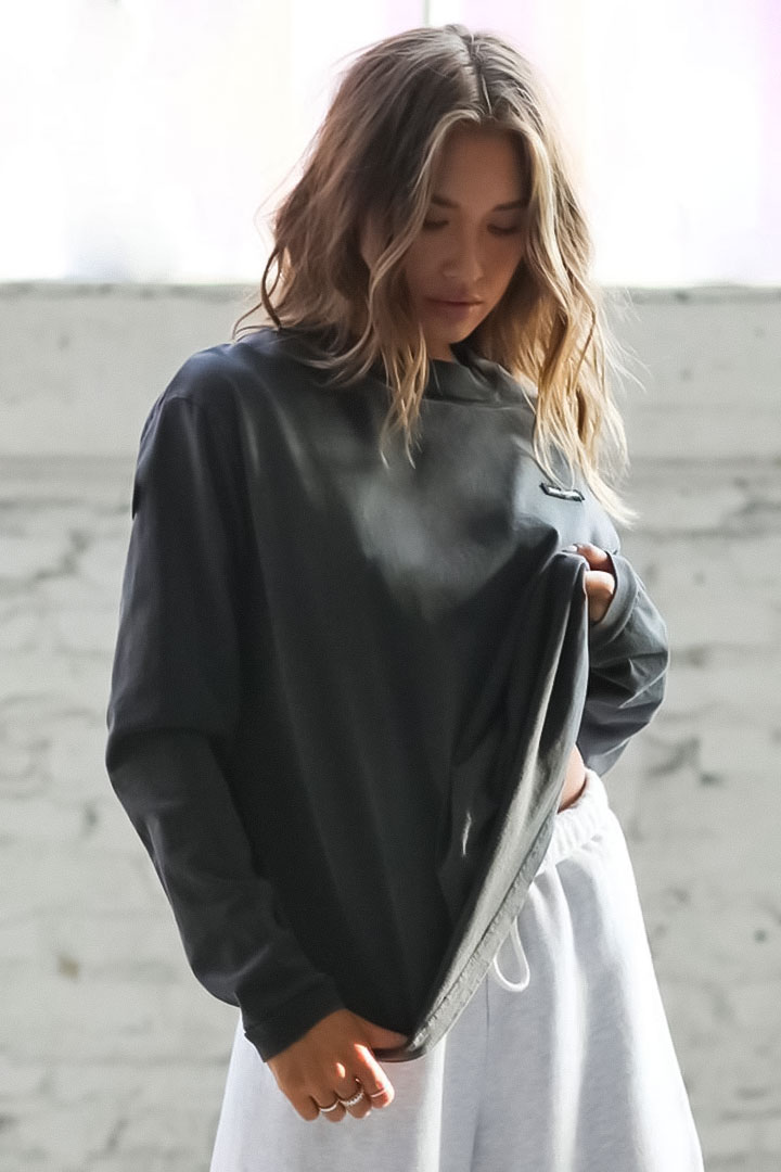 Picture of Classic Oversized Long Sleeve-Washed Black Cotton