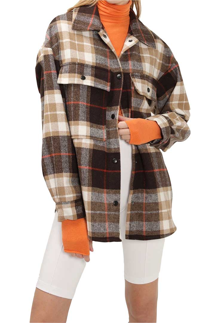 Picture of Allyson Over Sized Plaid Shirt - Brown