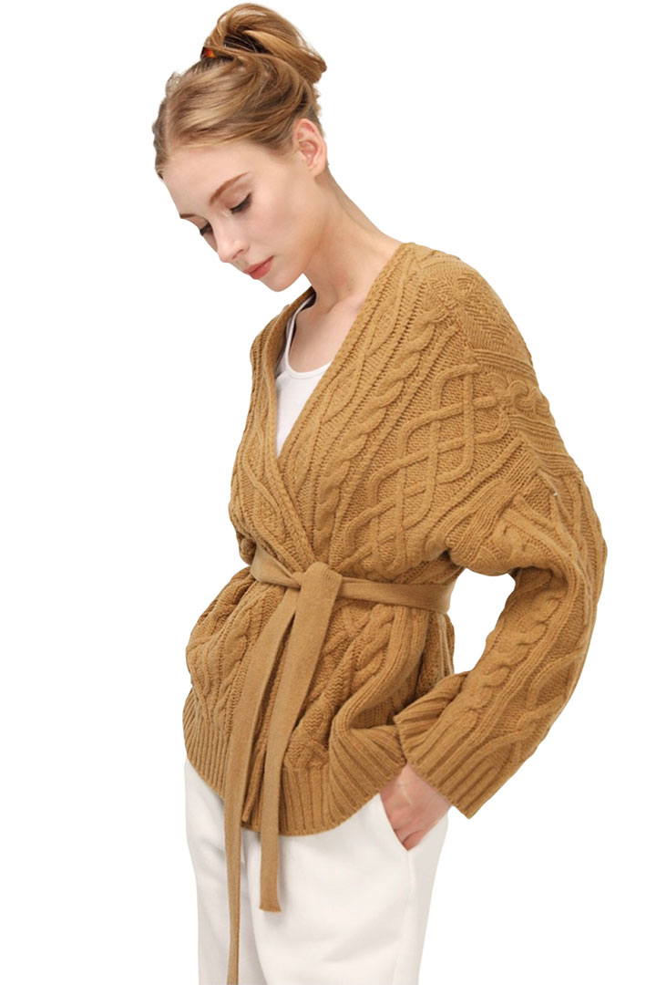 Picture of Autumn Cable Knit Cardigan-Brown