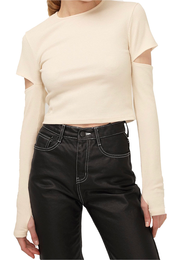Picture of Leila Cutout Sleeve Top-Cream
