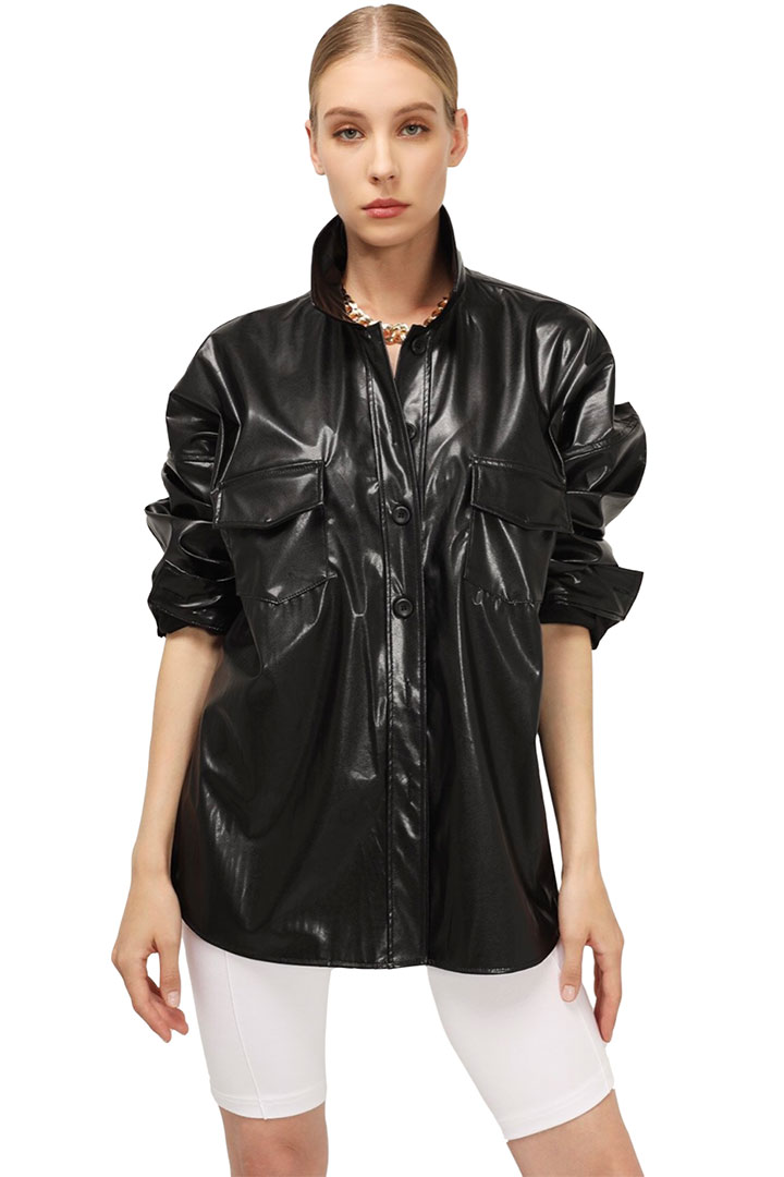 Picture of Ivy Pleather Shirt-Black