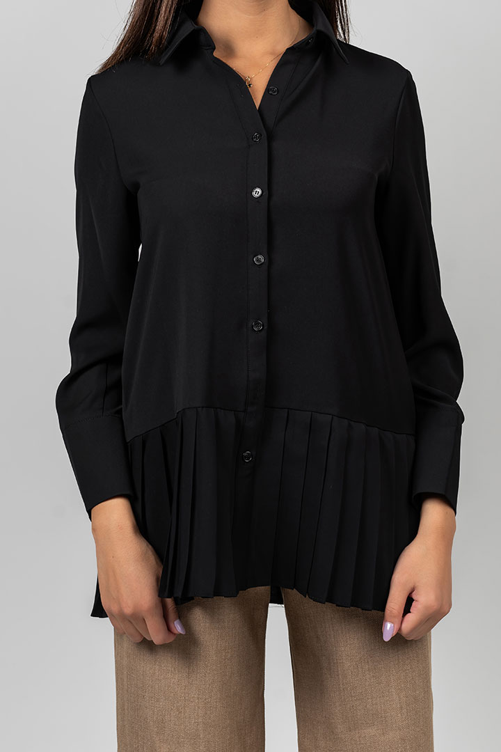 Picture of Reina Pleated Hem Shirt-Black