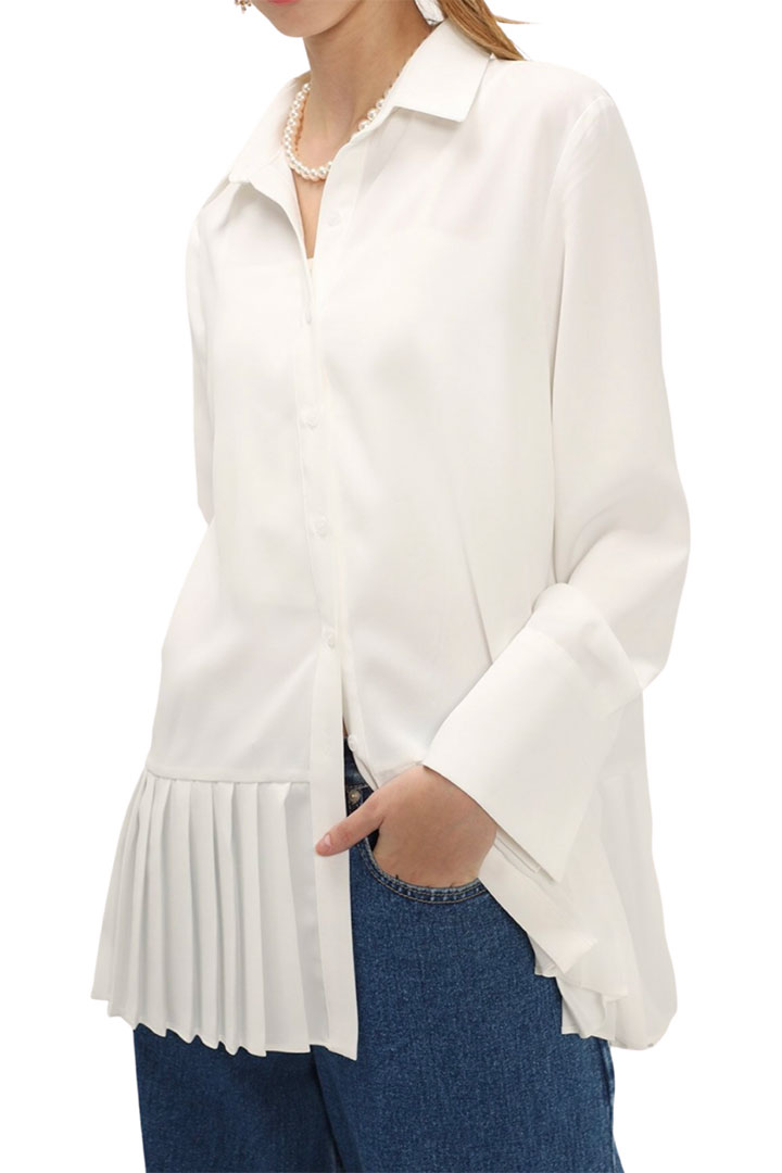 Picture of Reina Pleated Hem Shirt-Ivory