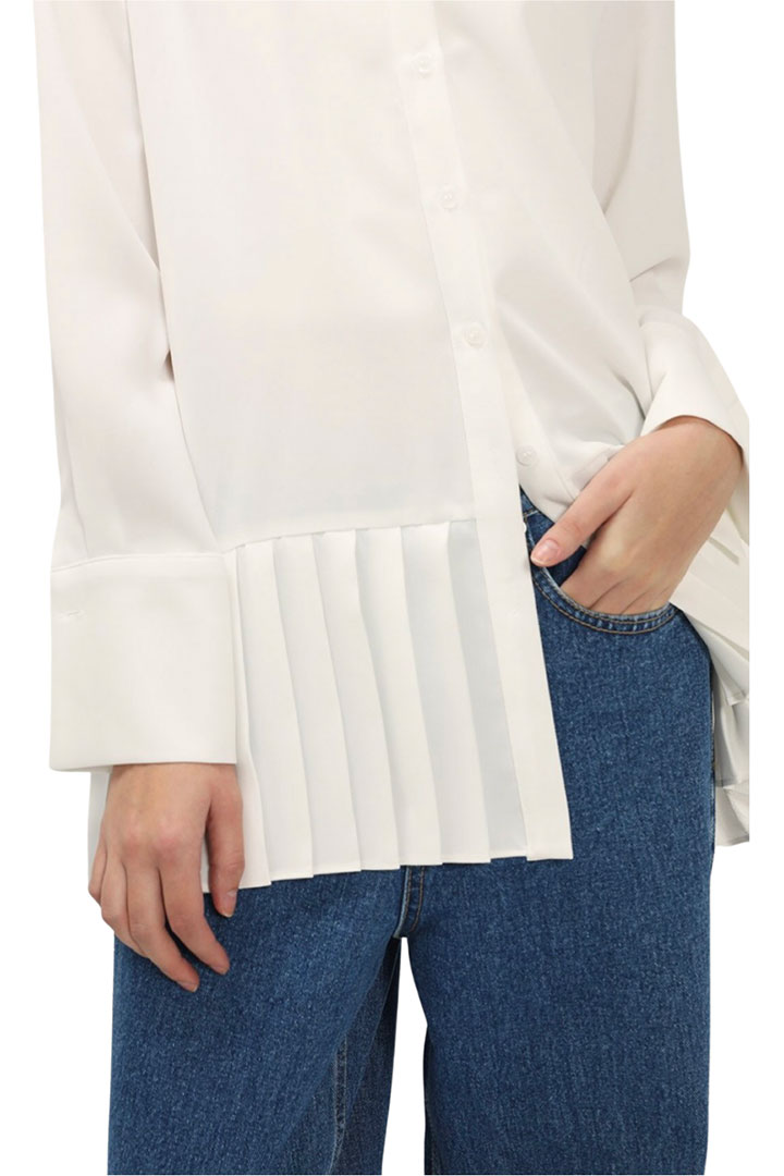 Picture of Reina Pleated Hem Shirt-Ivory