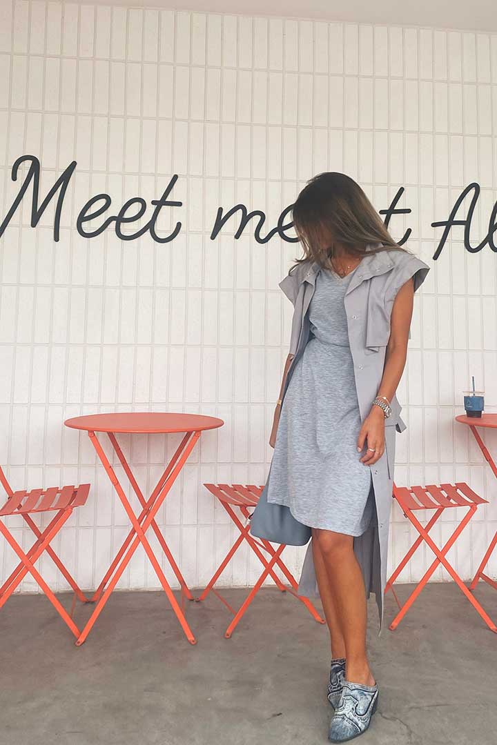 Picture of Sleeveless Double Breasted Trench Coat-Grey