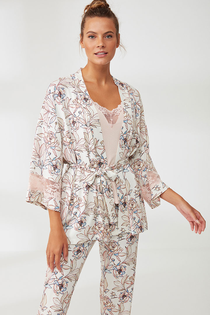 Picture of Triple Patterned Pajama Set-Ecru Patterns