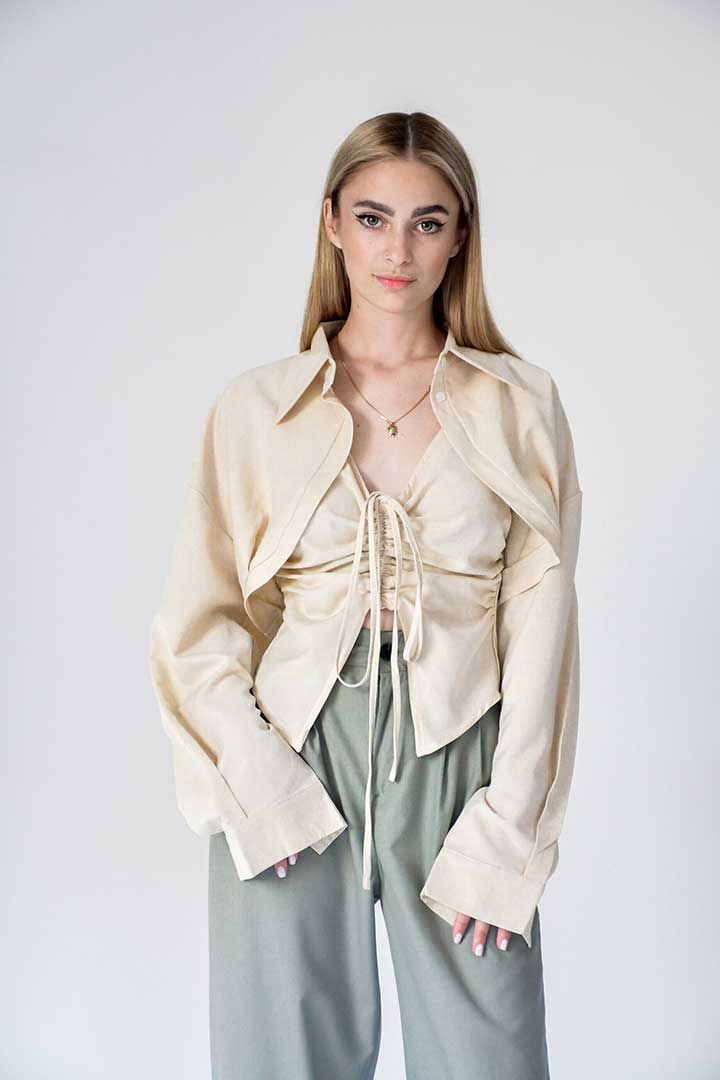 Picture of Two Piece Corset Detailed Top-Beige