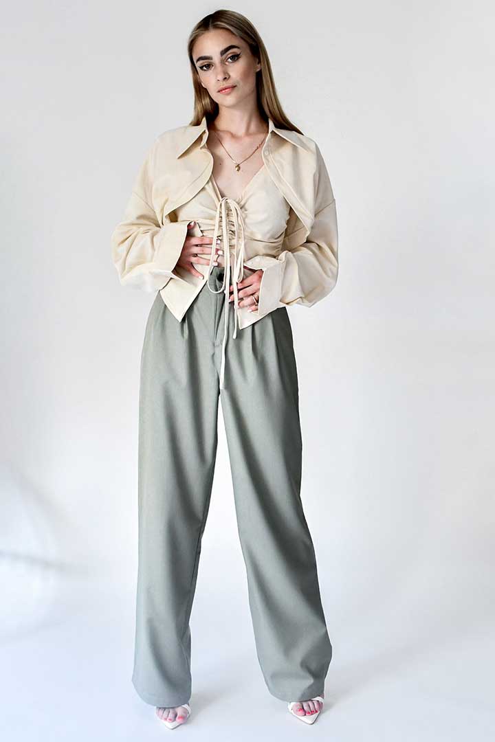 Picture of Two Piece Corset Detailed Top-Beige