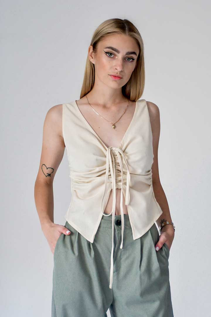 Picture of Two Piece Corset Detailed Top-Beige
