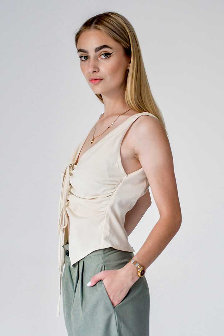 Picture of Two Piece Corset Detailed Top-Beige