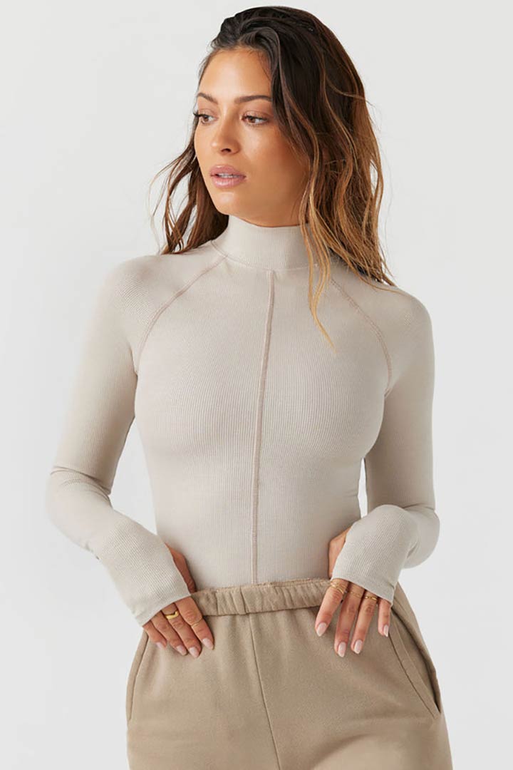 Picture of Stitch Mock Neck Long Sleeve-Dune Flex Rib