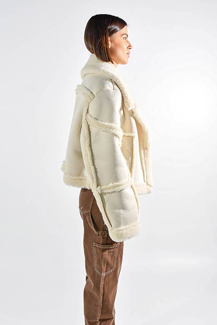 Picture of Faux Fur Collared Jacket-Creme
