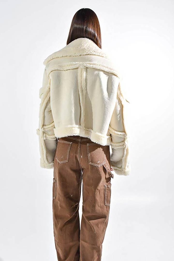 Picture of Faux Fur Collared Jacket-Creme