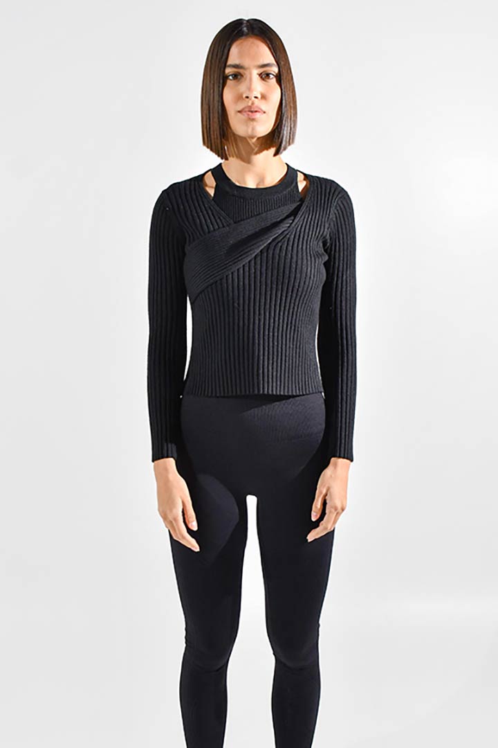 Picture of Twisted Halter Knitted Top-Black